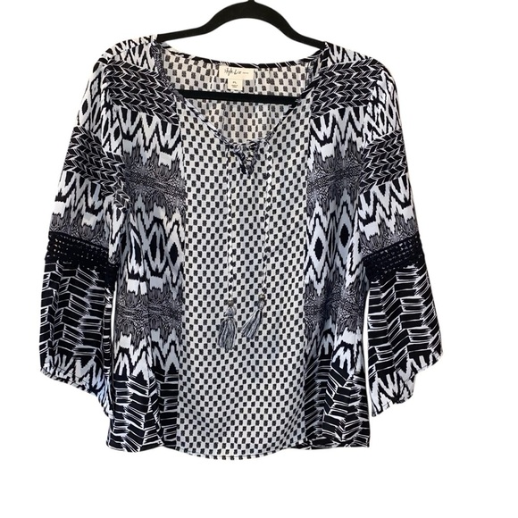 Style & Co Black and White Patterned Blouse Size Large Petite - Picture 1 of 9